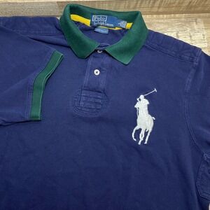 Polo Ralph‎ Lauren Custom Fit Polo Shirt Mens L Big Pony Navy Green Yellow